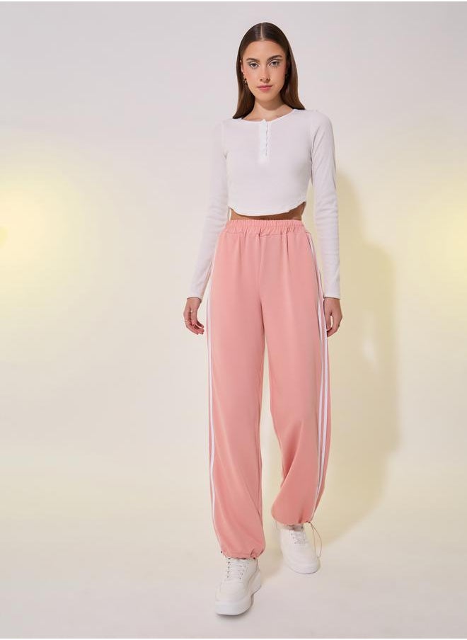 Striped Mid-Rise Relaxed Fit Joggers with Drawstring