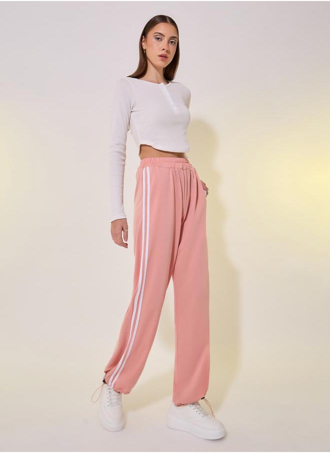 Striped Mid-Rise Relaxed Fit Joggers with Drawstring