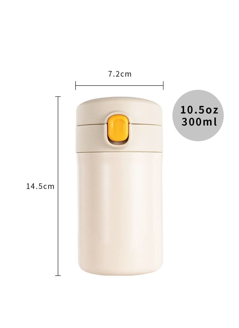 Travel Coffee Mug, Mini Insulated Water Bottle 10 oz with Spout Lid, Leak Proof Tumbler for Kids and Women Keep 12H Piping Hot 24H Cold, Eco-Friendly Reusable Cup Coffee, Tea(White)