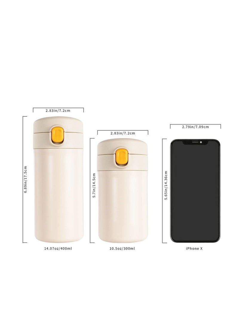 Travel Coffee Mug, Mini Insulated Water Bottle 10 oz with Spout Lid, Leak Proof Tumbler for Kids and Women Keep 12H Piping Hot 24H Cold, Eco-Friendly Reusable Cup Coffee, Tea(White)