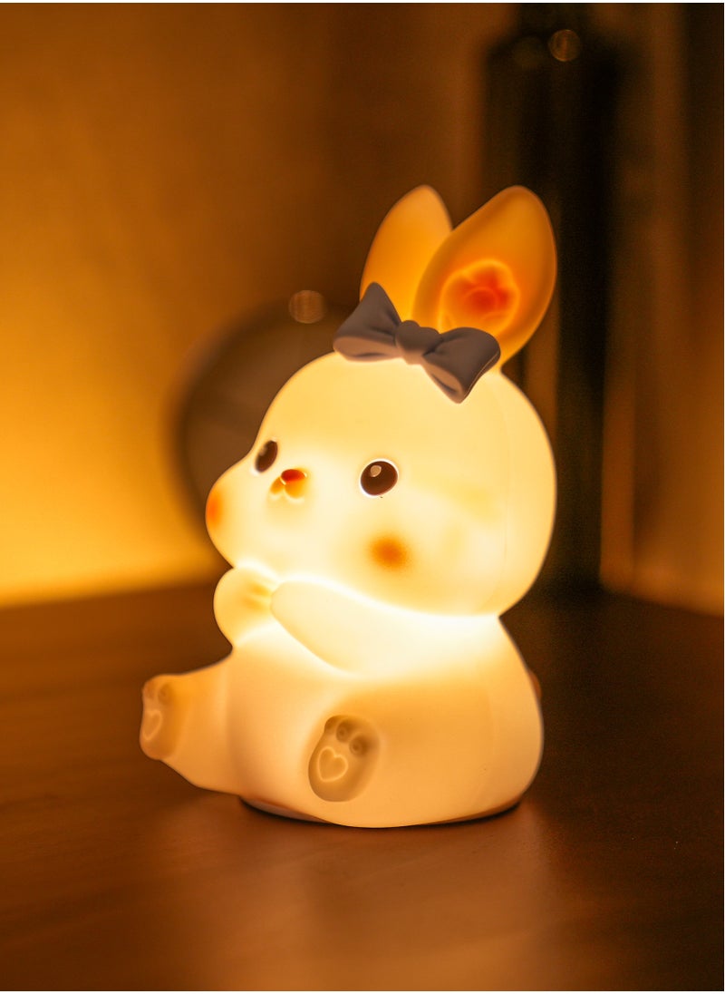 Ribbon Rabbit Night Light – Touch Control, Soft & Cozy LED Light, Silicone - USB Rechargeable Girls Newborn Room Decor Silicone Cute Night Light for Kids USB Rechargeable for Children Gift Light Touch Silicone