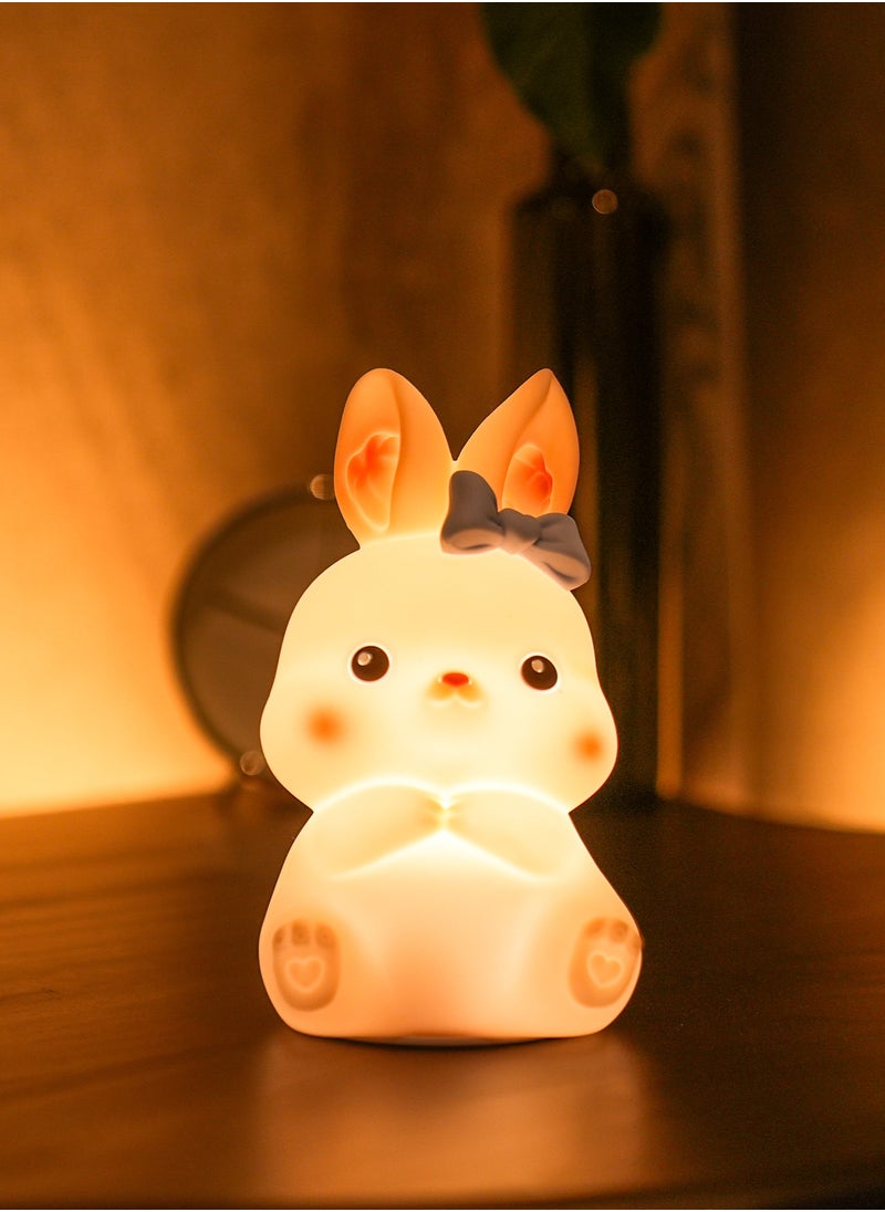 Ribbon Rabbit Night Light – Touch Control, Soft & Cozy LED Light, Silicone - USB Rechargeable Girls Newborn Room Decor Silicone Cute Night Light for Kids USB Rechargeable for Children Gift Light Touch Silicone