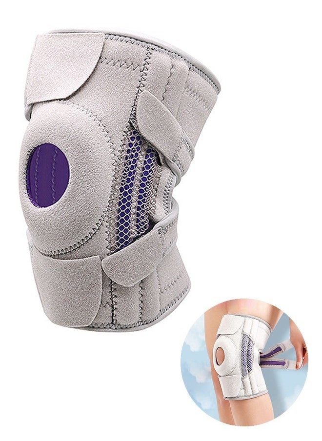 Knee Braces with Strap, Silicone Non slip Sports Knee Pads for Men and Women, Shock Absorption to Stabilize the Patella Knee Brace Compression Sleeve (Gray)