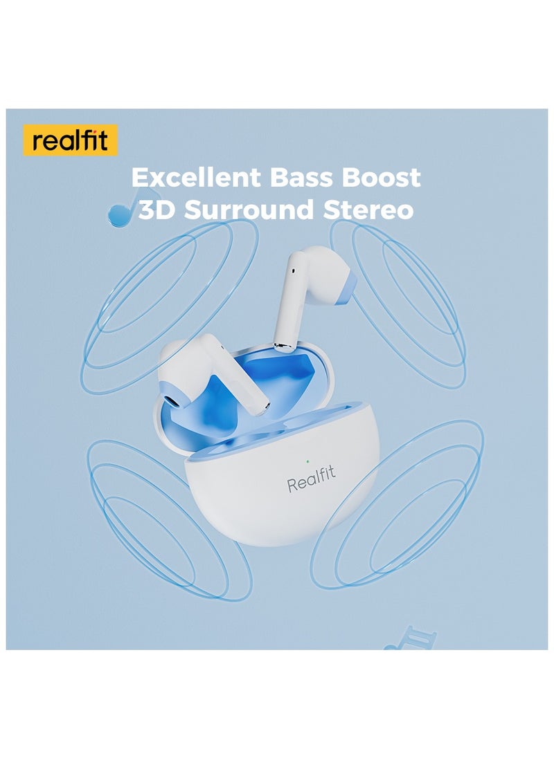 F2X Bluetooth Earphones, 13mm Drivers with Surround stereo sound True Wireless Earbuds, AI ENC Clear Calls, Black+Orange