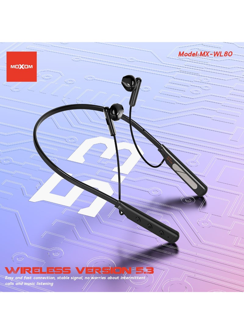 MX-WL80 Wireless Bluetooth 5.3 in Ear Neckband with Magnetic Suction Design Earphones with Mic