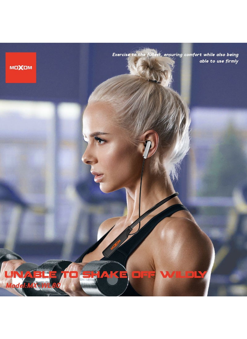 MX-WL80 Wireless Bluetooth 5.3 in Ear Neckband with Magnetic Suction Design Earphones with Mic