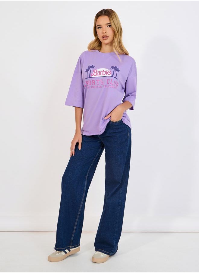 Barbie Sports Club Slogan Puff Print Oversized T-Shirt