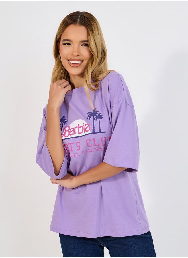 Barbie Sports Club Slogan Puff Print Oversized T-Shirt