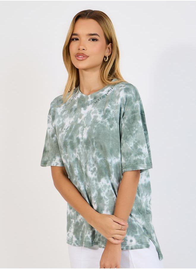 Oversized Tie Dye Printed T-Shirt with Short Sleeves
