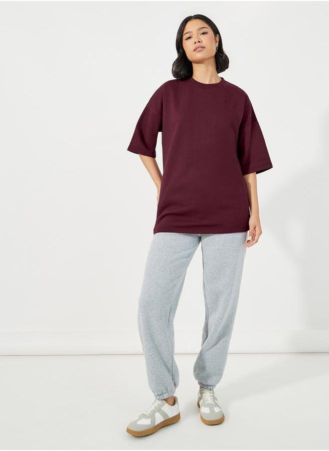 Oversized Plain T-Shirt with Dropped Shoulder