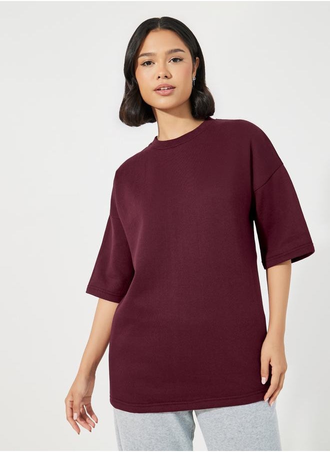 Oversized Plain T-Shirt with Dropped Shoulder