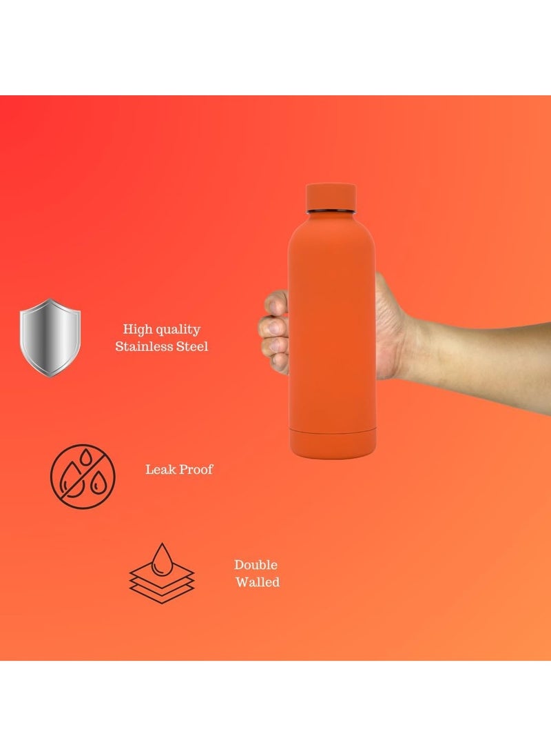 Premium Orange Thermos Bottle – 500 ml Double-Walled Vacuum Insulated, 12 Hours Hot & 24 Hours Cold, Leak-Proof Design for Sports, Gym, Tea, Coffee, and Herbal Drinks