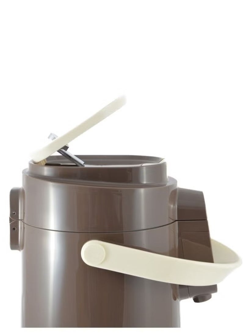 Tea & Coffee Vacuum Flask With Pump, Insulated Double Wall Glass, 3 Litre Capacity, Brown