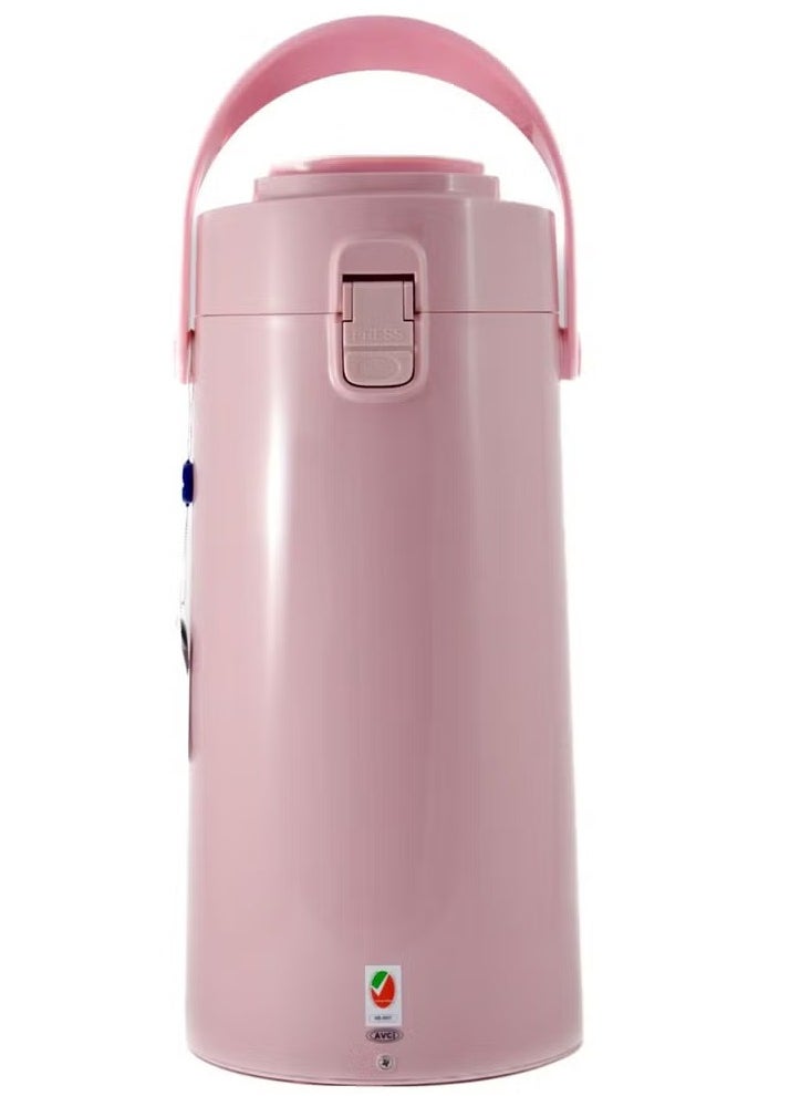 Premium 3L Tea & Coffee Vacuum Flask with Pump (Pink) – Insulated Double Wall Glass, Excellent Heat Retention, Elegant Finish, and Portable Handle for Hot or Cold Beverages.