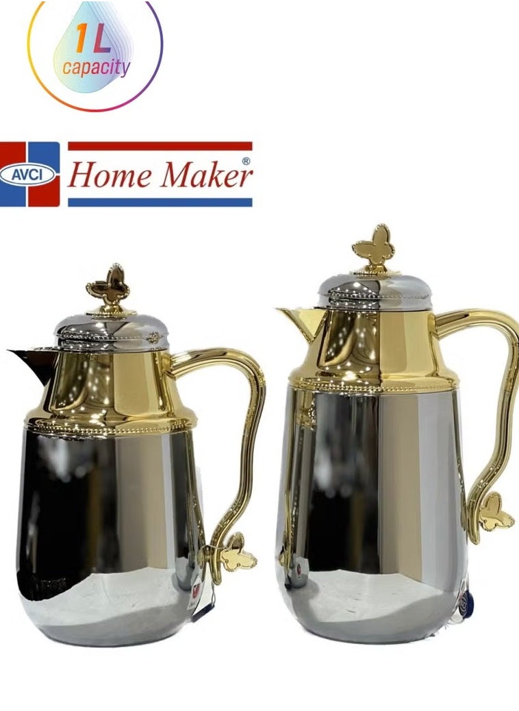 Premium 2-Piece Tea & Coffee Flask Set (Silver/Gold) – Elegant Design with Excellent Heat Retention, Keeps Beverages Hot or Cold for Hours, and Features a Firm, Comfortable Handle.