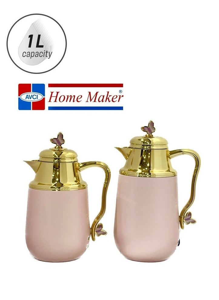 Premium 2-Piece Tea & Coffee Flask Set (Pink/Gold) – Keeps Beverages Hot or Cold, with a Stylish Finish and Superior Quality.