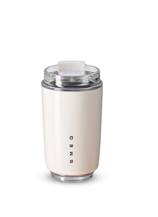 Smeg Travel Coffee Mug, 320ml Insulated Beverage Cup With Leakproof Lid, Long Lasting Coffee Tumbler With Lid And Straw, Travel Coffee Thermos （White）