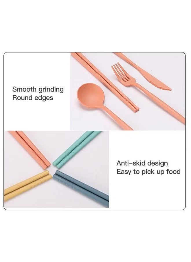 32 Pcs Wheat-Straw Dinnerware Set Multicolor Dinner Plates Cereal Bowls, Cups, Unbreakable Camping Dishes Service For 4 people Multicolor 22.5 cm