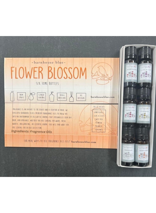 Barnhouse Blue Flower Blossom Premium Grade Fragrance Oil - Gift Set 6/10ml Bottles - Honeysuckle, Lilac &.