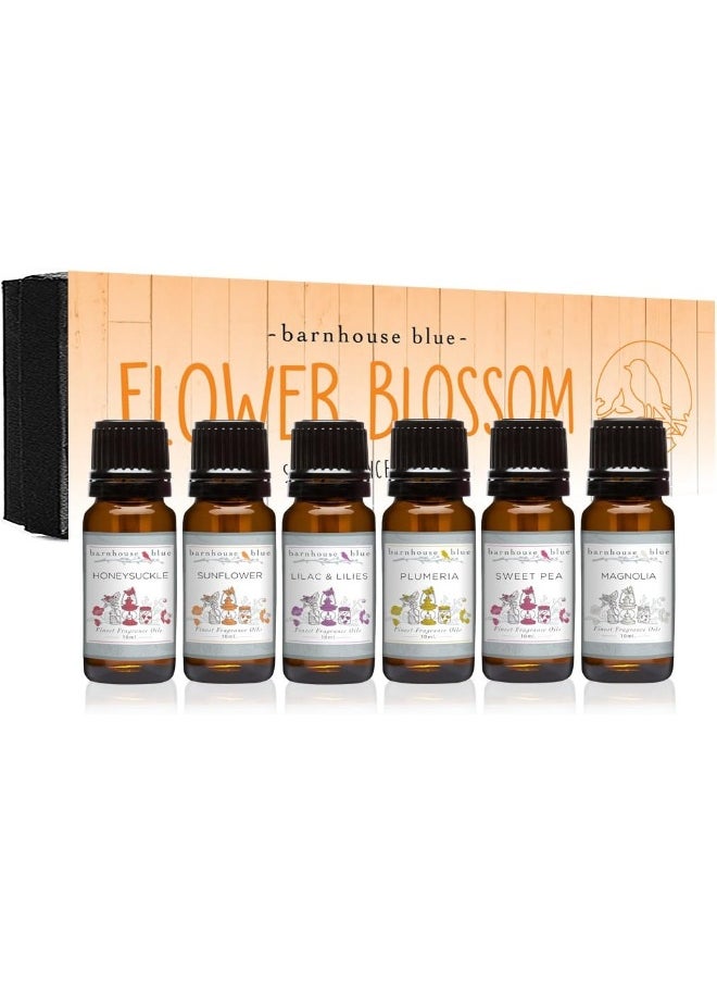 Barnhouse Blue Flower Blossom Premium Grade Fragrance Oil - Gift Set 6/10ml Bottles - Honeysuckle, Lilac &.