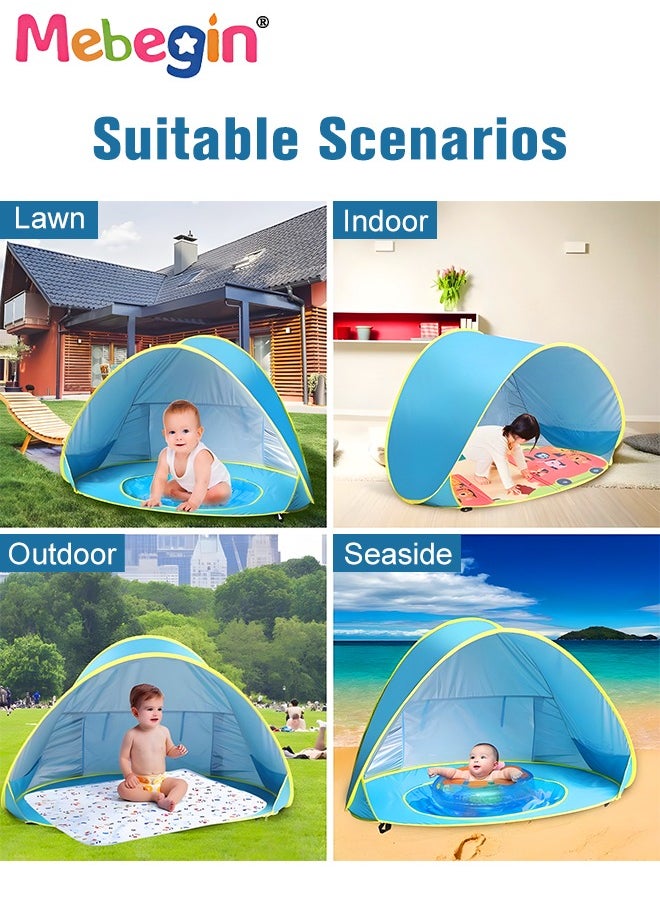 Baby Pop Up Beach Tent with 4 Ground Spikes and Storage Bag, Large Anti-UV Beach Tent with Roll Up Windows, Pop Up Sun Shade, Easy to Carry and Set Up, Beach Umbrella Baby for Beach, Traveling, Hiki