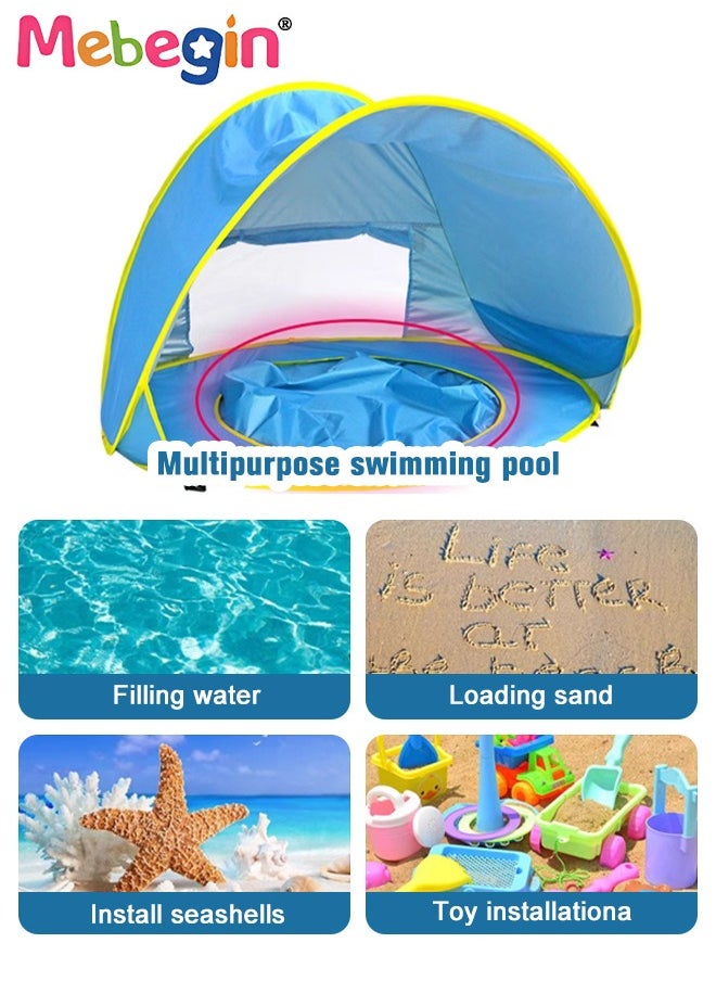 Baby Pop Up Beach Tent with 4 Ground Spikes and Storage Bag, Large Anti-UV Beach Tent with Roll Up Windows, Pop Up Sun Shade, Easy to Carry and Set Up, Beach Umbrella Baby for Beach, Traveling, Hiki