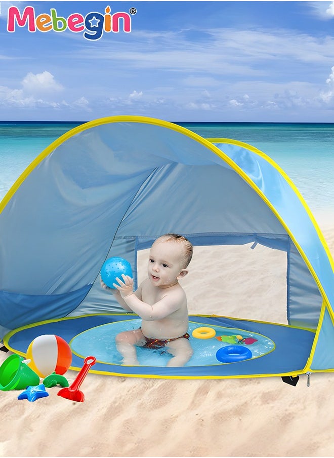 Baby Pop Up Beach Tent with 4 Ground Spikes and Storage Bag, Large Anti-UV Beach Tent with Roll Up Windows, Pop Up Sun Shade, Easy to Carry and Set Up, Beach Umbrella Baby for Beach, Traveling, Hiki