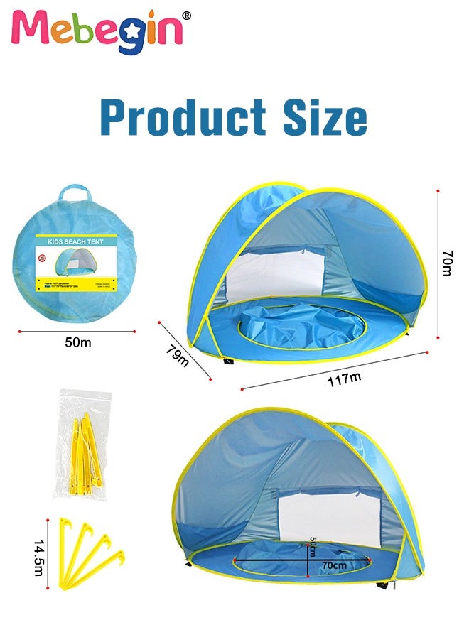Baby Pop Up Beach Tent with 4 Ground Spikes and Storage Bag, Large Anti-UV Beach Tent with Roll Up Windows, Pop Up Sun Shade, Easy to Carry and Set Up, Beach Umbrella Baby for Beach, Traveling, Hiki