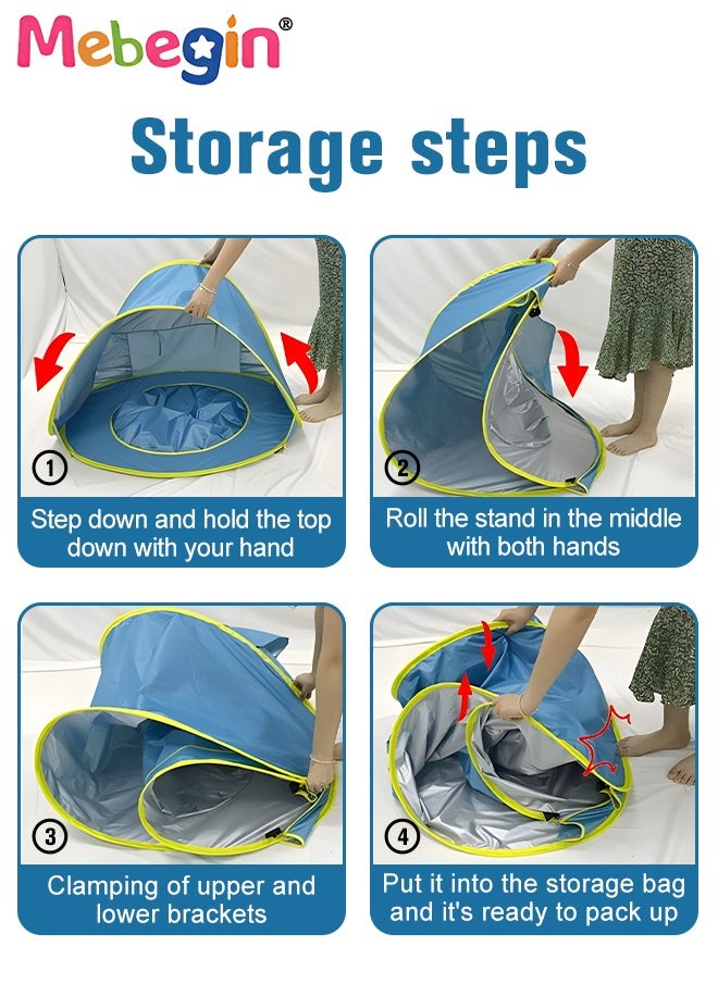 Baby Pop Up Beach Tent with 4 Ground Spikes and Storage Bag, Large Anti-UV Beach Tent with Roll Up Windows, Pop Up Sun Shade, Easy to Carry and Set Up, Beach Umbrella Baby for Beach, Traveling, Hiki