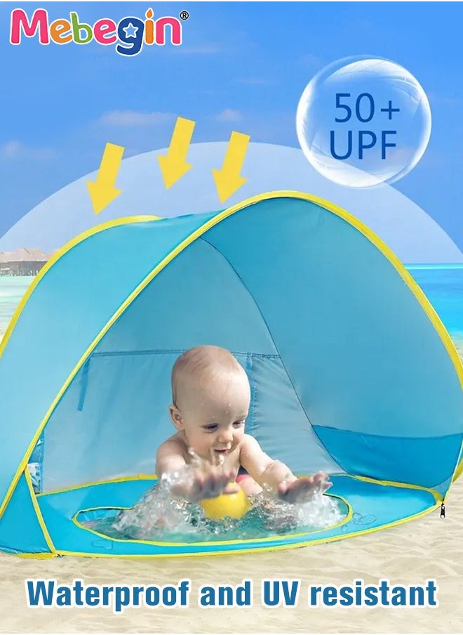 Baby Pop Up Beach Tent with 4 Ground Spikes and Storage Bag, Large Anti-UV Beach Tent with Roll Up Windows, Pop Up Sun Shade, Easy to Carry and Set Up, Beach Umbrella Baby for Beach, Traveling, Hiki