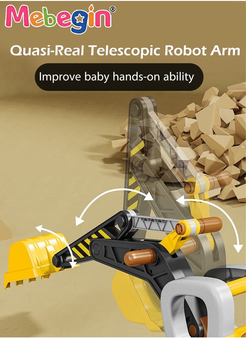 Multifunctional Steam Excavator Ride On Toy, Construction Toys with Real Working Parts with Sound Lights, Sturdy Plastic Construction, Ideal Sand Beach Toy for Boys, Pretend Play Sliding Tractor