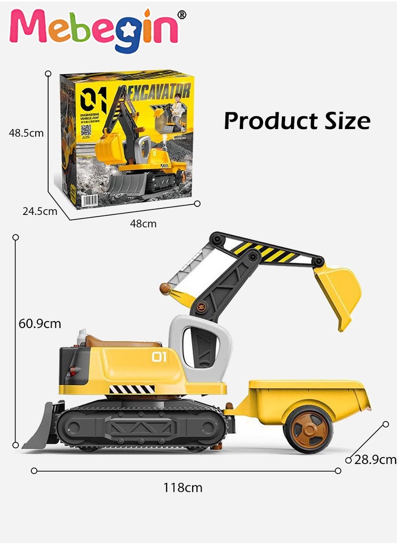 Multifunctional Steam Excavator Ride On Toy, Construction Toys with Real Working Parts with Sound Lights, Sturdy Plastic Construction, Ideal Sand Beach Toy for Boys, Pretend Play Sliding Tractor