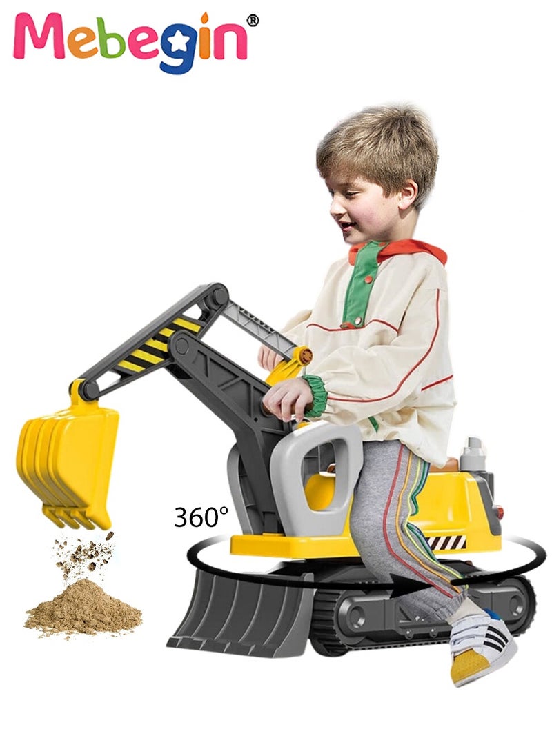 Multifunctional Steam Excavator Ride On Toy, Construction Toys with Real Working Parts with Sound Lights, Sturdy Plastic Construction, Ideal Sand Beach Toy for Boys, Pretend Play Sliding Tractor