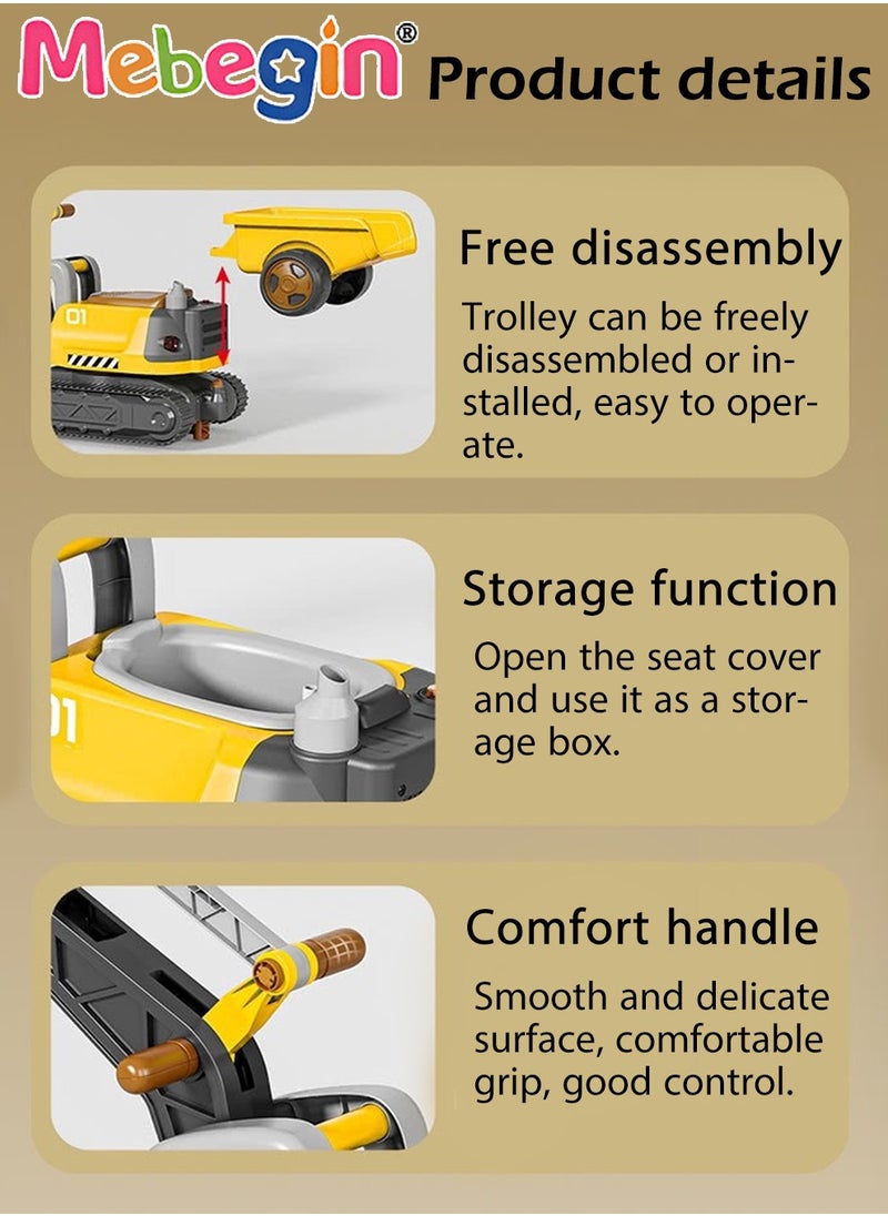 Multifunctional Steam Excavator Ride On Toy, Construction Toys with Real Working Parts with Sound Lights, Sturdy Plastic Construction, Ideal Sand Beach Toy for Boys, Pretend Play Sliding Tractor