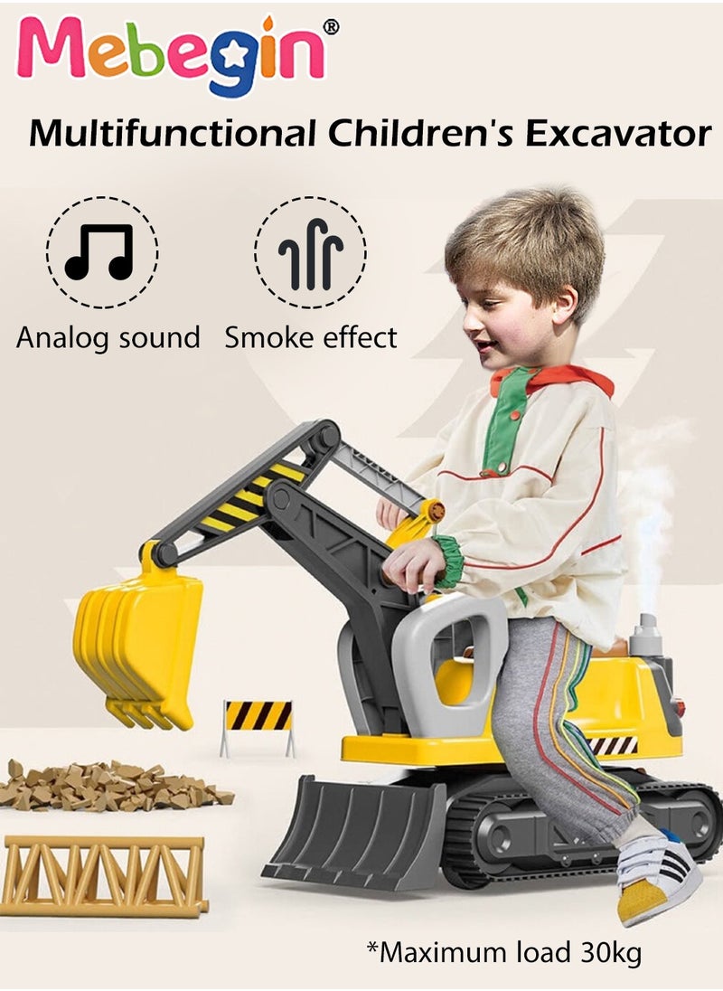 Multifunctional Steam Excavator Ride On Toy, Construction Toys with Real Working Parts with Sound Lights, Sturdy Plastic Construction, Ideal Sand Beach Toy for Boys, Pretend Play Sliding Tractor