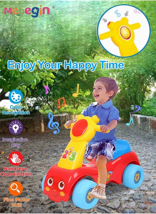 Fun Toddler Car Toy, Baby Balance Bike with Music and Light, Colorful Riding Toy, Ergonomic and Safe Design with Front and Rear Anti-topple Devices, No Pedals, Good Partner for Children' Growth, 48*