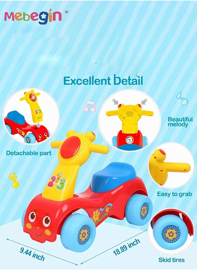 Fun Toddler Car Toy, Baby Balance Bike with Music and Light, Colorful Riding Toy, Ergonomic and Safe Design with Front and Rear Anti-topple Devices, No Pedals, Good Partner for Children' Growth, 48*