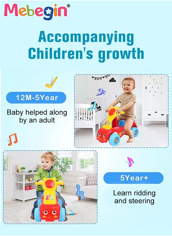 Fun Toddler Car Toy, Baby Balance Bike with Music and Light, Colorful Riding Toy, Ergonomic and Safe Design with Front and Rear Anti-topple Devices, No Pedals, Good Partner for Children' Growth, 48*
