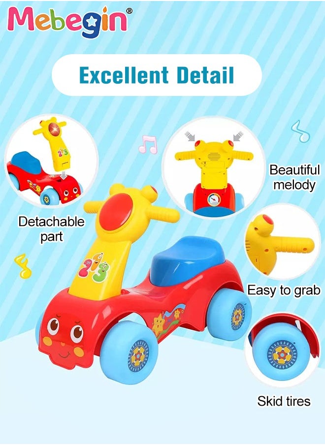 Fun Toddler Car Toy, Baby Balance Bike with Music and Light, Colorful Riding Toy, Ergonomic and Safe Design with Front and Rear Anti-topple Devices, No Pedals, Good Partner for Children' Growth, 48*
