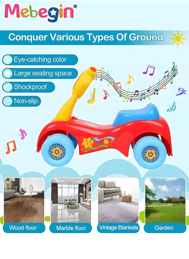 Fun Toddler Car Toy, Baby Balance Bike with Music and Light, Colorful Riding Toy, Ergonomic and Safe Design with Front and Rear Anti-topple Devices, No Pedals, Good Partner for Children' Growth, 48*