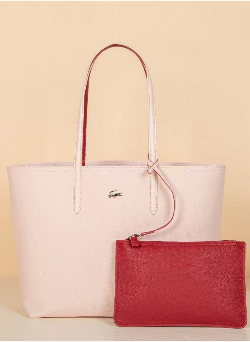 Lacoste Women's Double sided Two tone Large Capacity Handbag, Fashionable Multi functional, Pink/Red