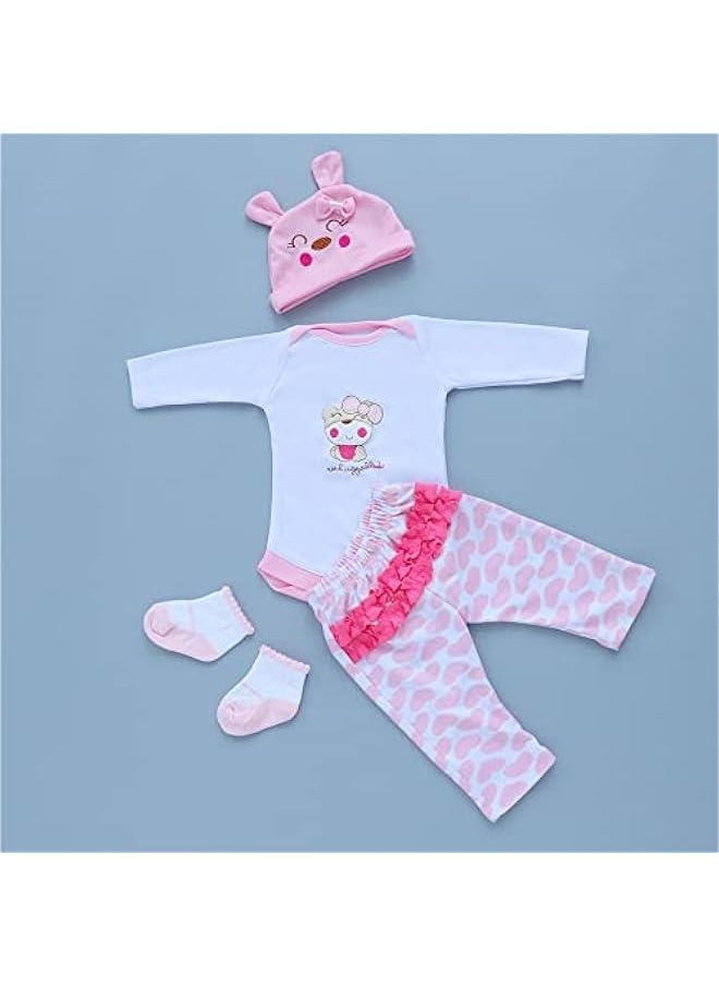 Reborn Baby Dolls Clothes Accessories Pink Outfit for 17-23 Inch Reborn Newborn Baby Girl Boy Clothing Set 【Super Cute Bear 4pcs Set 】