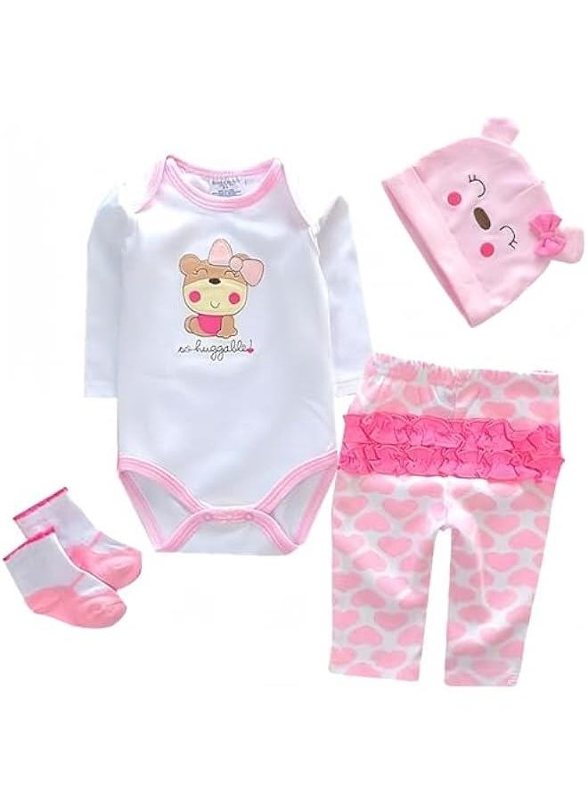 Reborn Baby Dolls Clothes Accessories Pink Outfit for 17-23 Inch Reborn Newborn Baby Girl Boy Clothing Set 【Super Cute Bear 4pcs Set 】