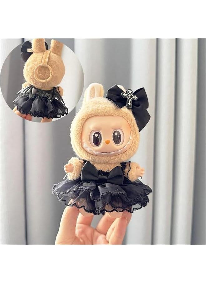 Labubu Clothes for Dolls（NO Dolls） - Strap Skirt with Hair Decorations, Premium Labubu Outfit for 17cm Dolls, Collector's Labubu Doll Clothing (Style C)