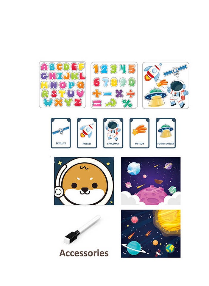 3-in-1 Magnetic Whiteboard Set with 15 pcs Accessories, Space Draw & Learn! Artist & Creative Kids