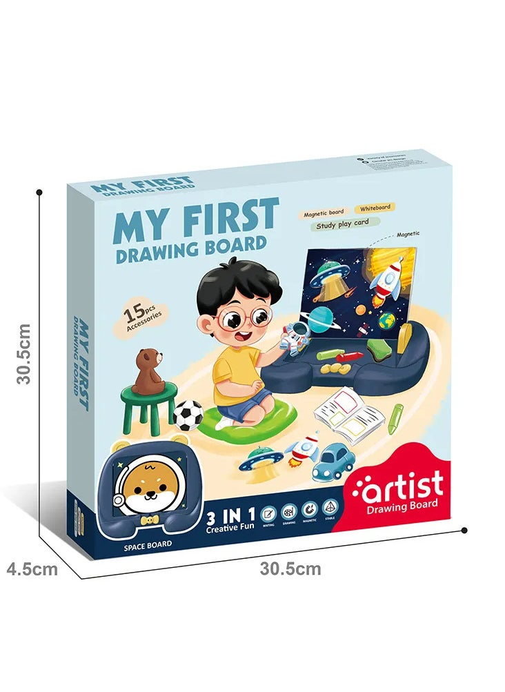 3-in-1 Magnetic Whiteboard Set with 15 pcs Accessories, Space Draw & Learn! Artist & Creative Kids