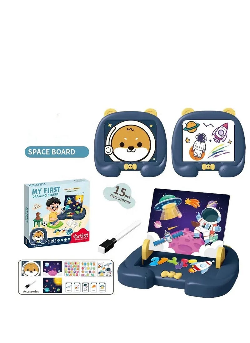 3-in-1 Magnetic Whiteboard Set with 15 pcs Accessories, Space Draw & Learn! Artist & Creative Kids