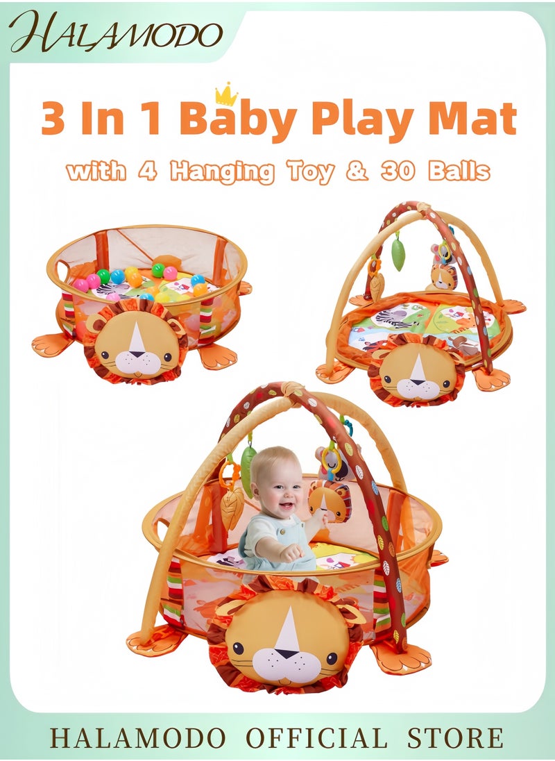 3-in-1 Portable Foldable Baby Play Mat and 30 Balls Activity Gym and Ball Pit with Tummy Time Mat Sensory Toys for Toddlers 0-36 Months