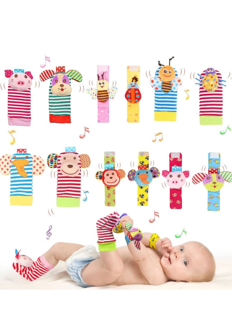 4-Pieces High-Quality Infant Socks and Wrist Rattles Developmental Soft Toys Set – Assorted Cute Floor Ankle Socks (Insect)