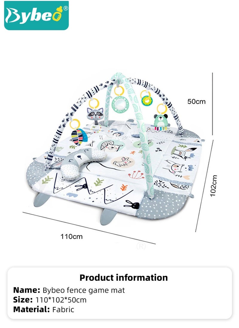 4-in-1 Baby Gym Play Mat, Tummy Time Mat  Activity Gym, Foldable Infant Play Mat from Newborn to Toddler, Baby Activity Center with Detachable Toys for Sensory Development, Easy to Clean